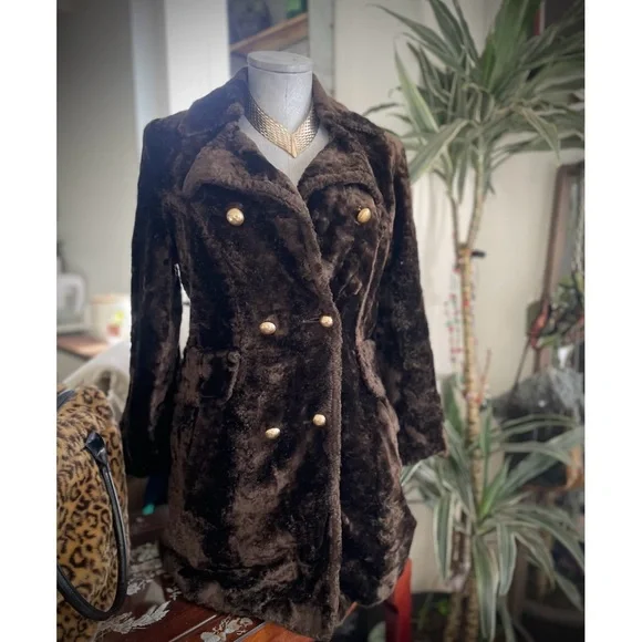 VTG 1960 / 1970 | S | Classic Mod Double-Breasted Faux Fur Glamour Long Coat - Picture 1 of 17